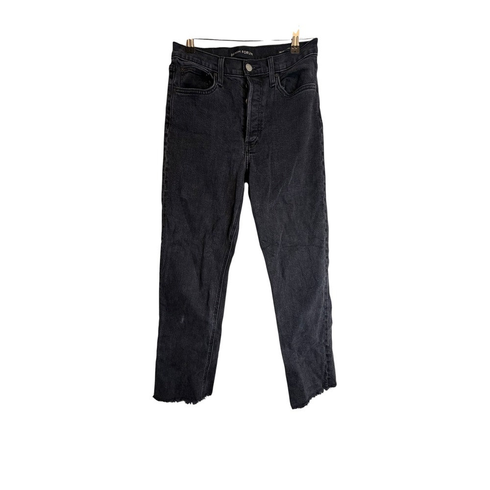 Aritzia Denim Forum The Arlo High Rise Straight Jeans Washed Black 26L Raw Hem